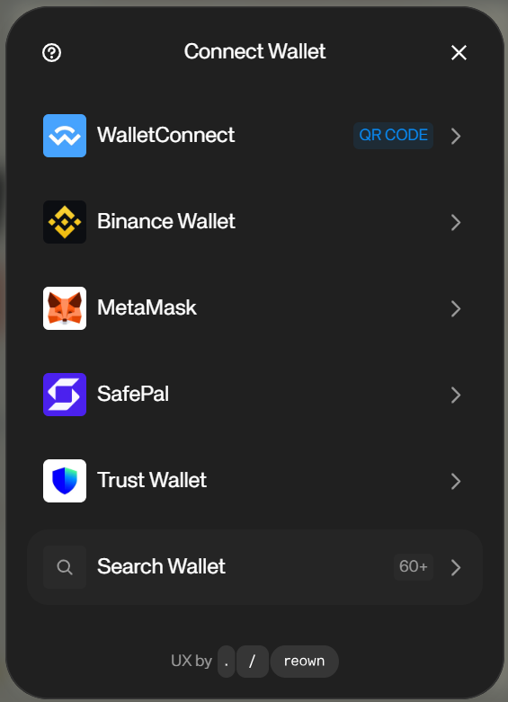 Conecta entre mas de 60 billeteras a inception dachain. Recomendada metamask
