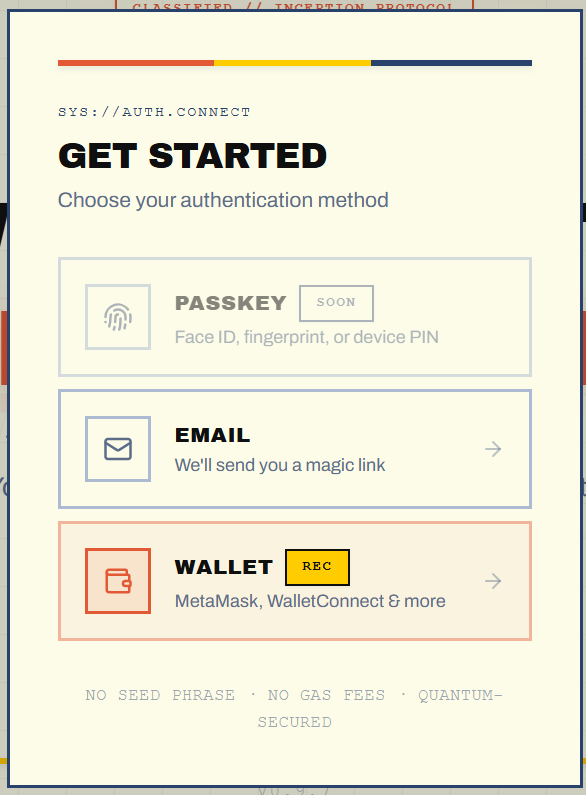 Crea una cuenta con Passkey, mail o wallet (recomendado)