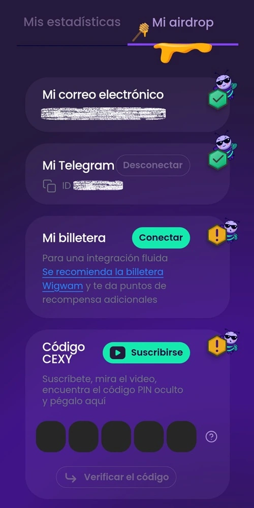 Hay que completar los 4 pasos en Becexy para aplicar al airdrop. Cexy code