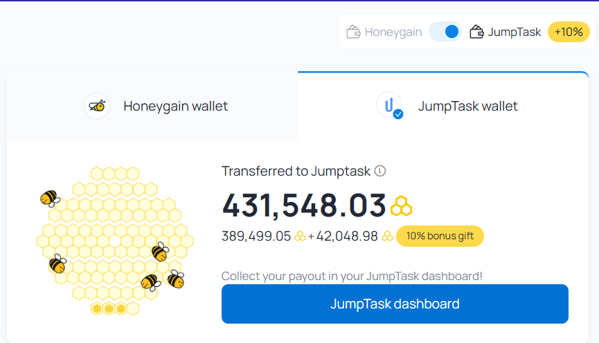 Honeygain te paga mas si activas tus ganancias en JMPT de Jumptask