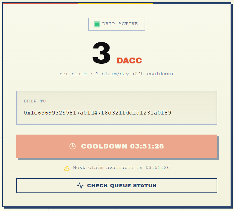 Recibe DACC cada 24 horas gracias a la faucet