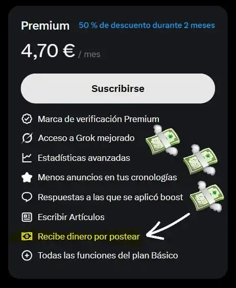 X premium te permite ganar dinero por publicar en su red social