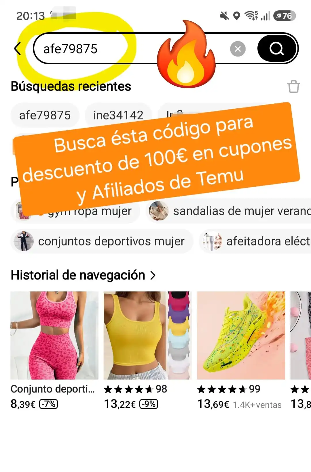 código 100 euros descuento en Temu y afiliados