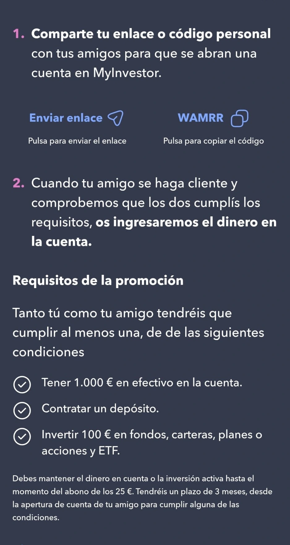 codigo referido promocion my investor 25 euros