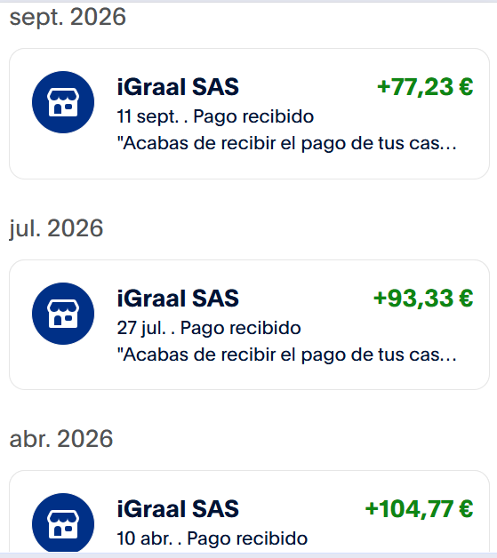 comprobantes de pago de Igraal en mi cuenta paypal