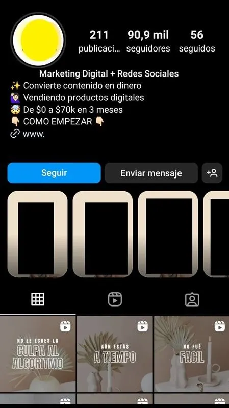 ejemplo de cuenta instagram sistema faceless
