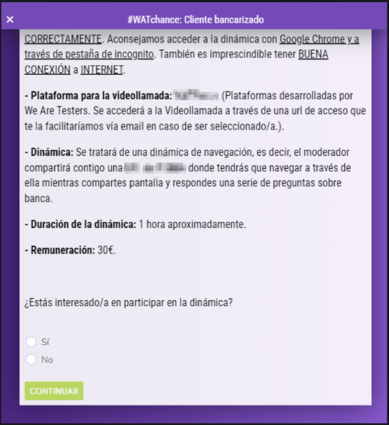 ejemplo de videollamada pagada en wearetesters