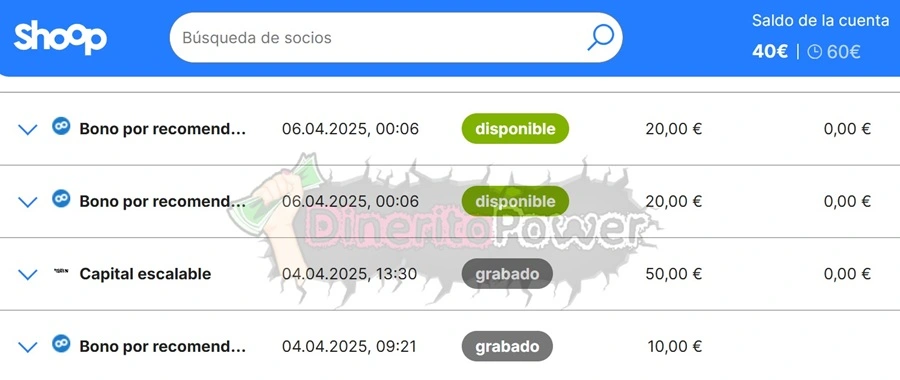 el dinero de shoop tarda poco en validarse
