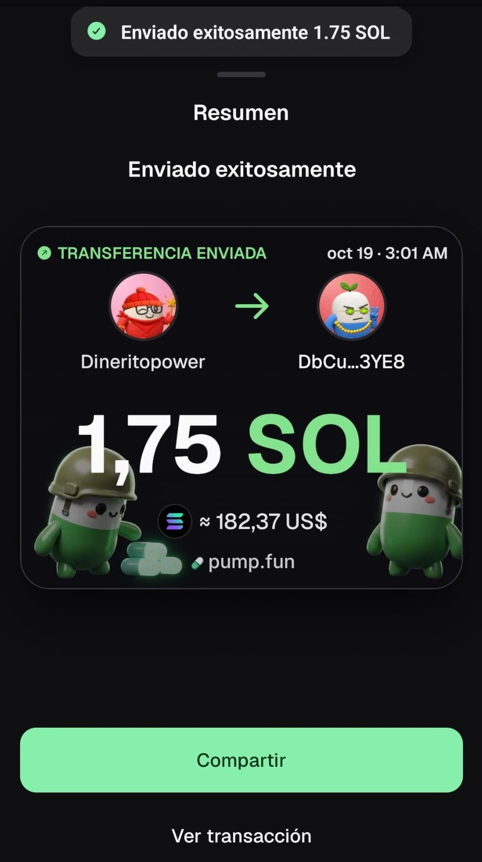 esta es mi prueba de que pumpfun paga muy rápido