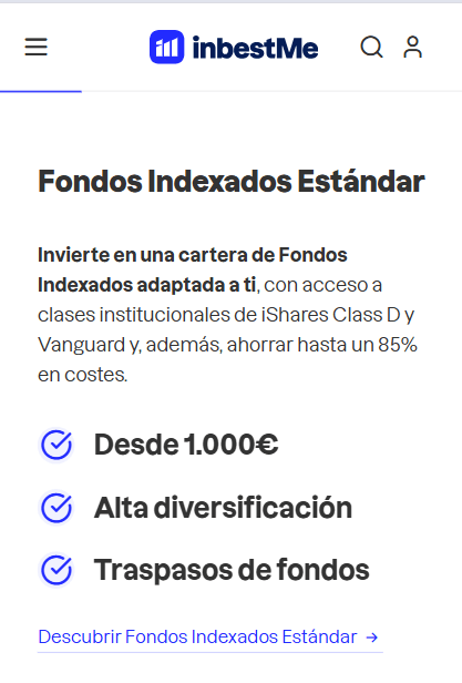 fondos indexados estandar o ISR disponibles en inbestme