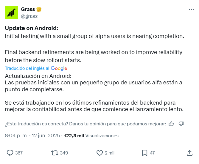 grass io está implementando su aplicación en Android para compartir internet