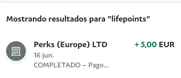lifepoints Perks Europe prueba de pago en paypal