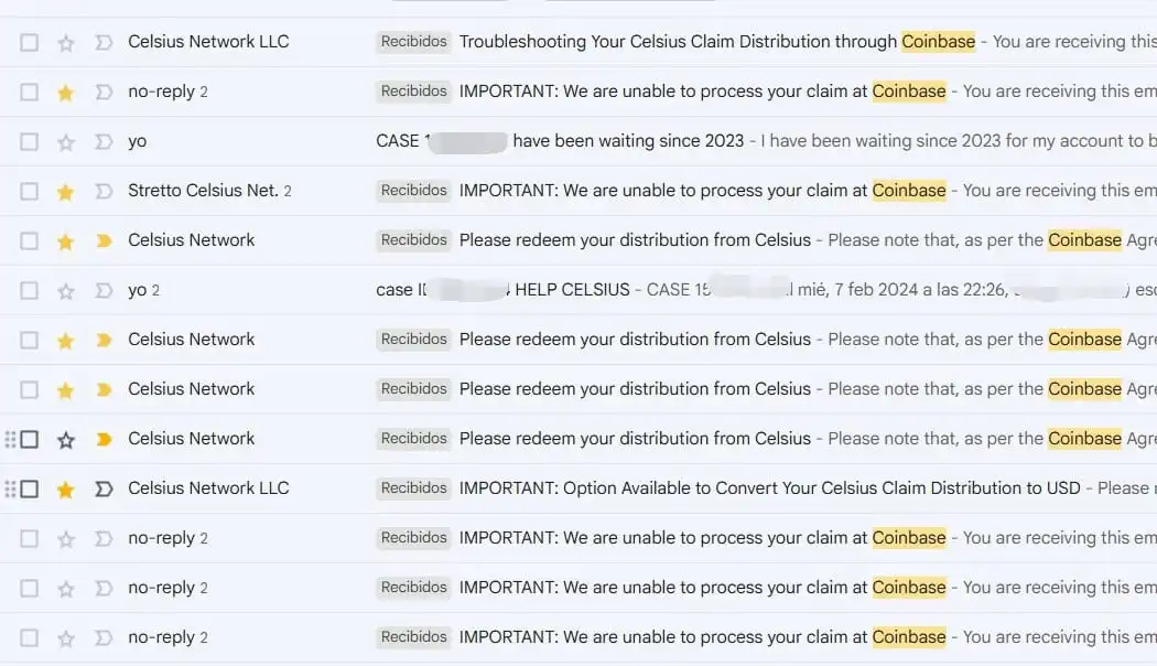 mas de un año hablando con el soporte de coinbase y nunca me ayudadon con la quiebra de celsius