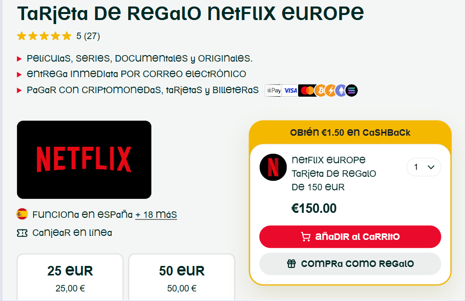 paso a paso para comprar una tarjeta regalo netflix