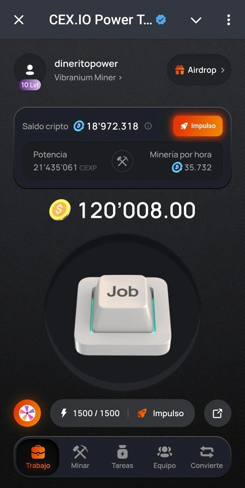power tap juego de cex io para recibir el airdrop