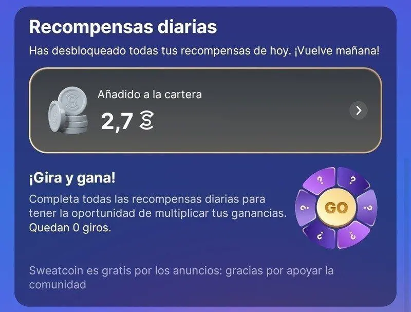 premios diarios de Sweat en sweatcoin