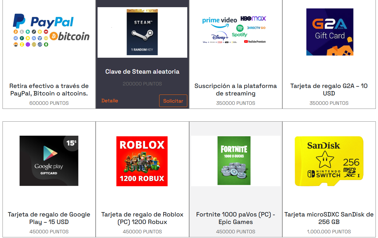 premios disponibles para canjear en triunfador juegos y apuestas