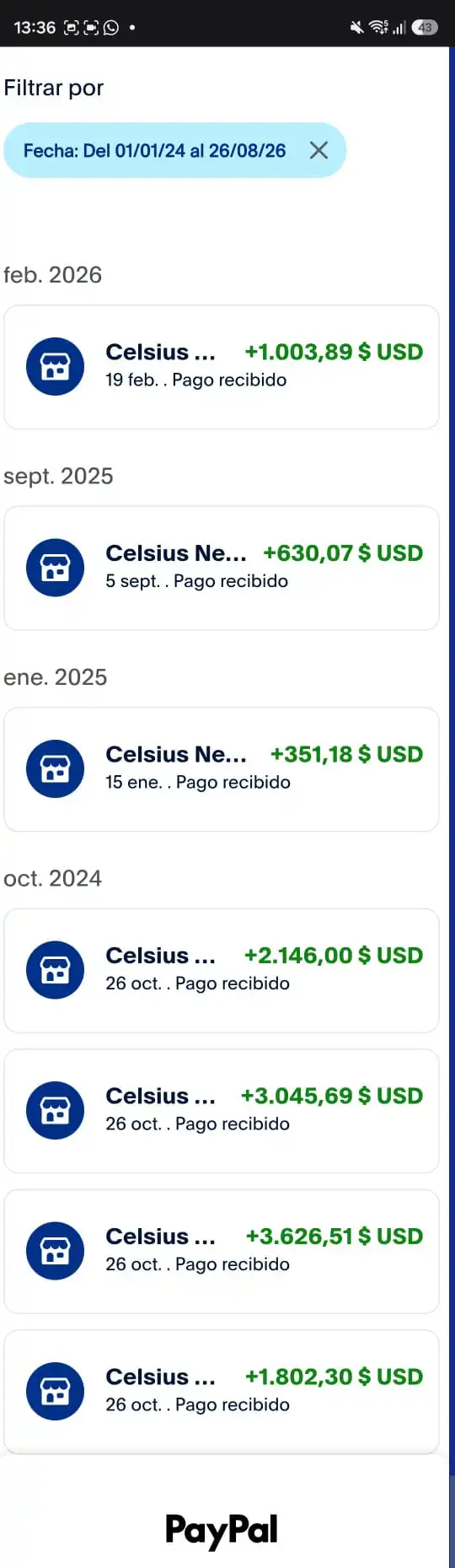 pruebas de que celsius network y stretto me han pagado en paypal