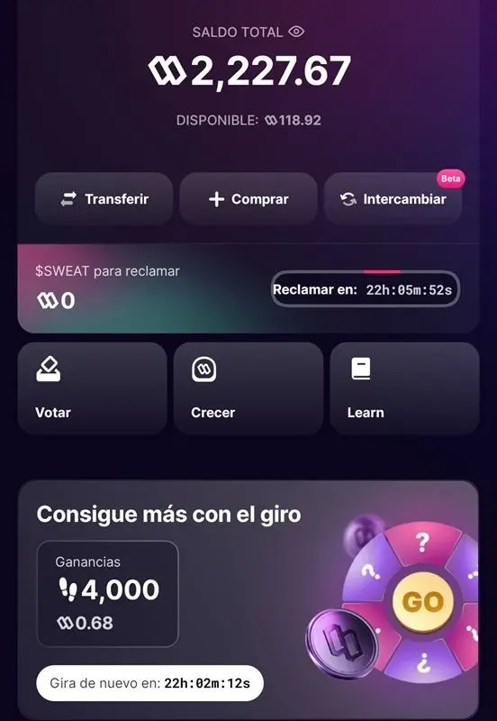 reclama Sweat cada día en la wallet