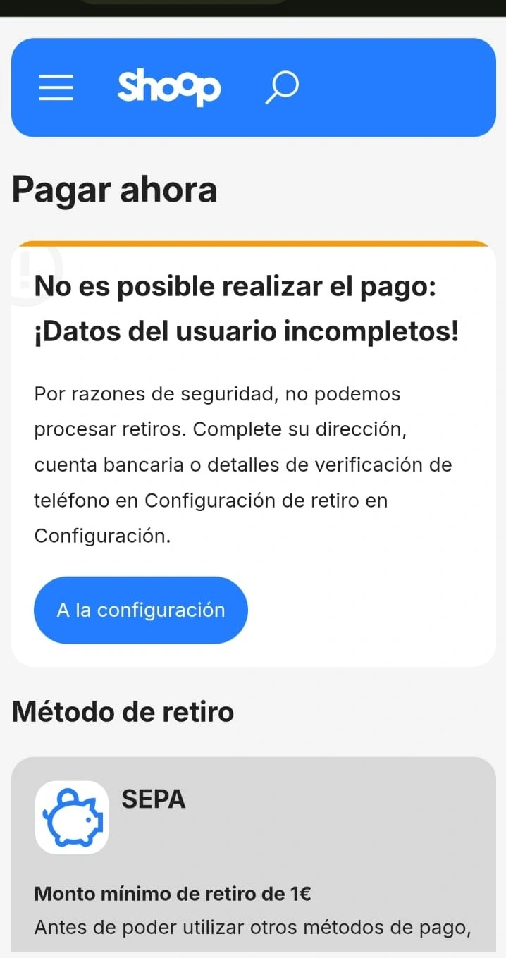 verifica tus datos para cobrar rápido en shoop
